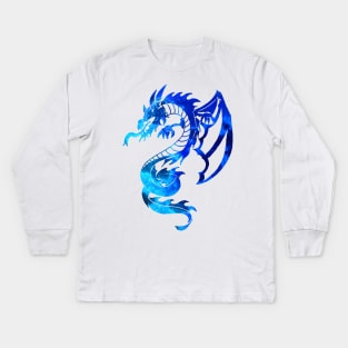 Blue Tribal Tattoo Dragon Kids Long Sleeve T-Shirt